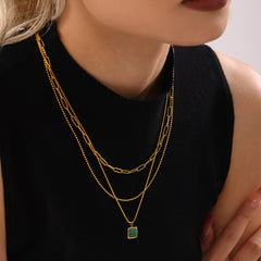 Gold-Tone Square Shell or Malachite Pendant Necklace