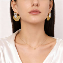 Fan-Shaped Glass Stone Earrings & Necklace