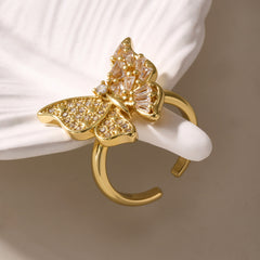18K Gold-Plated Cubic Zirconia Butterfly Open Ring
