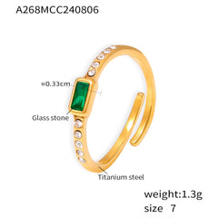 18K Gold-Plated Square Glass Open Ring