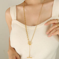 18K Gold-Plated Toggle Lariat Long Necklace