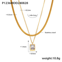 Gold-Tone Double-Layer Square Pendant Necklace