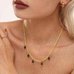 Natural Stone Bead Cat Eye-Look Charm Necklace