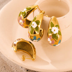 Floral Enamel Rounded Hoop Earrings