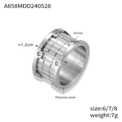 Grid-Texture Layered Stainless Steel Ring