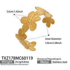 18K Gold-Plated Openwork Flower & Butterfly Cuff Bracelets