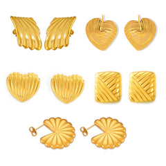 Gold-Tone Ribbed Geometric Stud Earrings