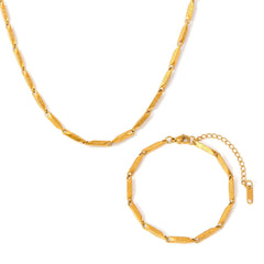 Geometric Link Stainless Steel Necklace & Bracelet