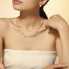 18K Gold-Plated Faux Pearl and Tube Bead Necklace