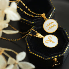 White Shell Zodiac Pendant Necklace