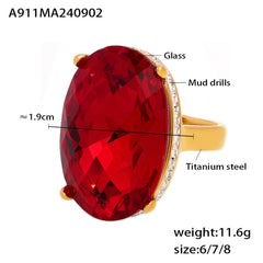 18K Gold-Plated Large Oval Glass Ring