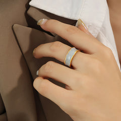 White or Blue Enamel Adjustable Open Ring