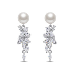 Nicolette Vintage-Inspired Pearl Pavé Leaf Drop Earrings