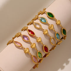Gold-Tone Glass Accent Heart Link Bracelet