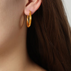Rounded Statement Stainless Steel Hoop Earrings