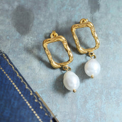 18K Gold-Plated Geometric Pearl-Look Drop Earrings