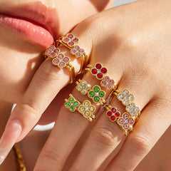 Color Cubic Zirconia Double Flower Ring