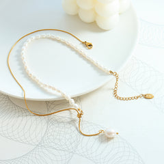 Freshwater Pearl Snake Chain Lariat Necklace