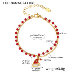 Garnet Santa Hat Layered Necklace & Bracelet