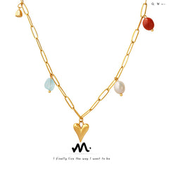 Natural Stone Heart Charm Necklace