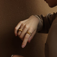 Ribbed Sculptural Stainless Steel Ring