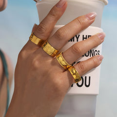 Gold-Tone Textured Stainless Steel Open Rings