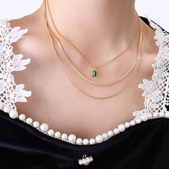 18K Gold-Plated Emerald-Green Cubic Zirconia Necklace