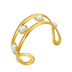 18K Gold-Plated Openwork Faux Pearl Cuff