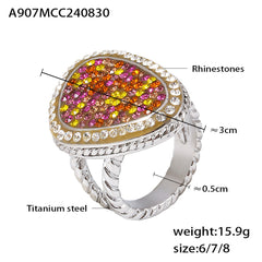 18K Gold-Plated Multicolor Teardrop Statement Ring