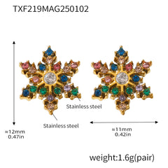 18K Gold-Plated Snowflake Cubic Zirconia Stud Earrings