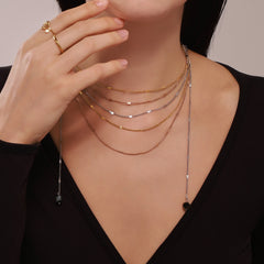 Gold-Tone Layered Stone Tassel Necklace