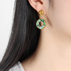 18K Gold-Plated Shell Inlay Round Drop Earrings