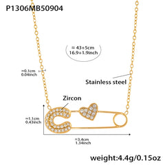 18K Gold-Plated Cubic Zirconia Safety Pin Necklace