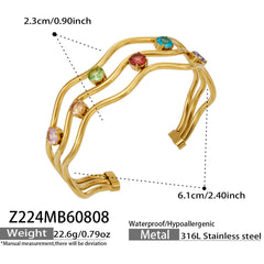 18K Gold-Plated Triple-Line Cubic Zirconia Cuff