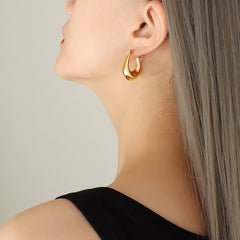 Gold-Tone Sculptural U-Shaped Hoop Earrings