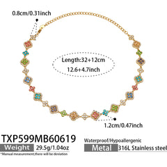 18K Gold-Plated Color Four-Petal Cubic Zirconia Jewelry
