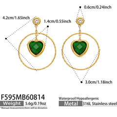 Czech Glass Heart and Circle Drop Earrings