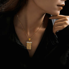18K Gold-Plated Rectangular Stone Pendant Necklace