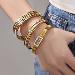 18K Gold-Plated Geometric Stone Bangle Bracelet