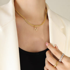 Cubic Zirconia Initial Letter Chain Necklace