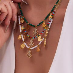 Crystal Bead Ocean Charm Necklace