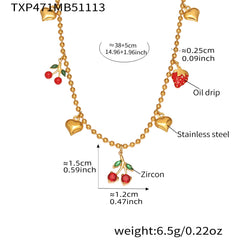 Cherry & Heart Charm Necklace, Bracelet, Earrings or Anklet