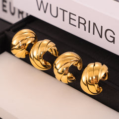 Gold-Tone Twisted Multi-Line Hoop Earrings