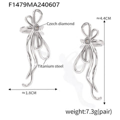 Bow & Ribbon Stainless Steel Drop Earrings