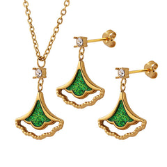 Green Fan Leaf Necklace or Earrings