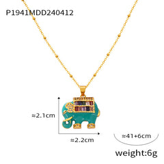 Gold-Tone Enamel Elephant Pendant Necklace