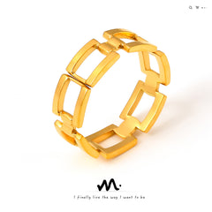 18K Gold-Plated Open Rectangle Link Ring
