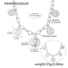Portrait Coin Charm Chain Necklace