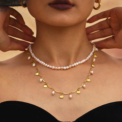 Freshwater Pearl and Seashell Charm Necklace