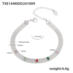 Colorful Cubic Zirconia Mesh Necklace & Bracelet